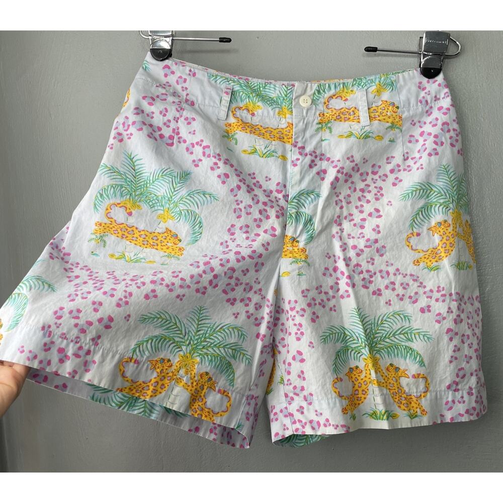 Leggiadro High Waist Shorts — White with Yellow & Pink Print